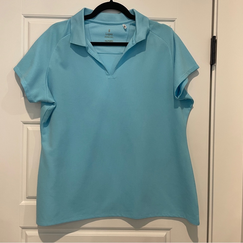 Womens Vibrant Blue Golf/Polo Shirt with Relaxed Fit-XXL- EUC